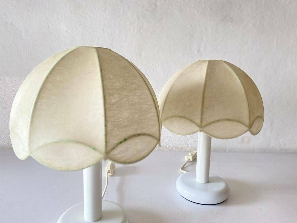 Cocoon & White Metal Body Pair Of Beautiful Table Lamps By Goldkant, Castiglioni Era, 1970s, Germany photo vinterior