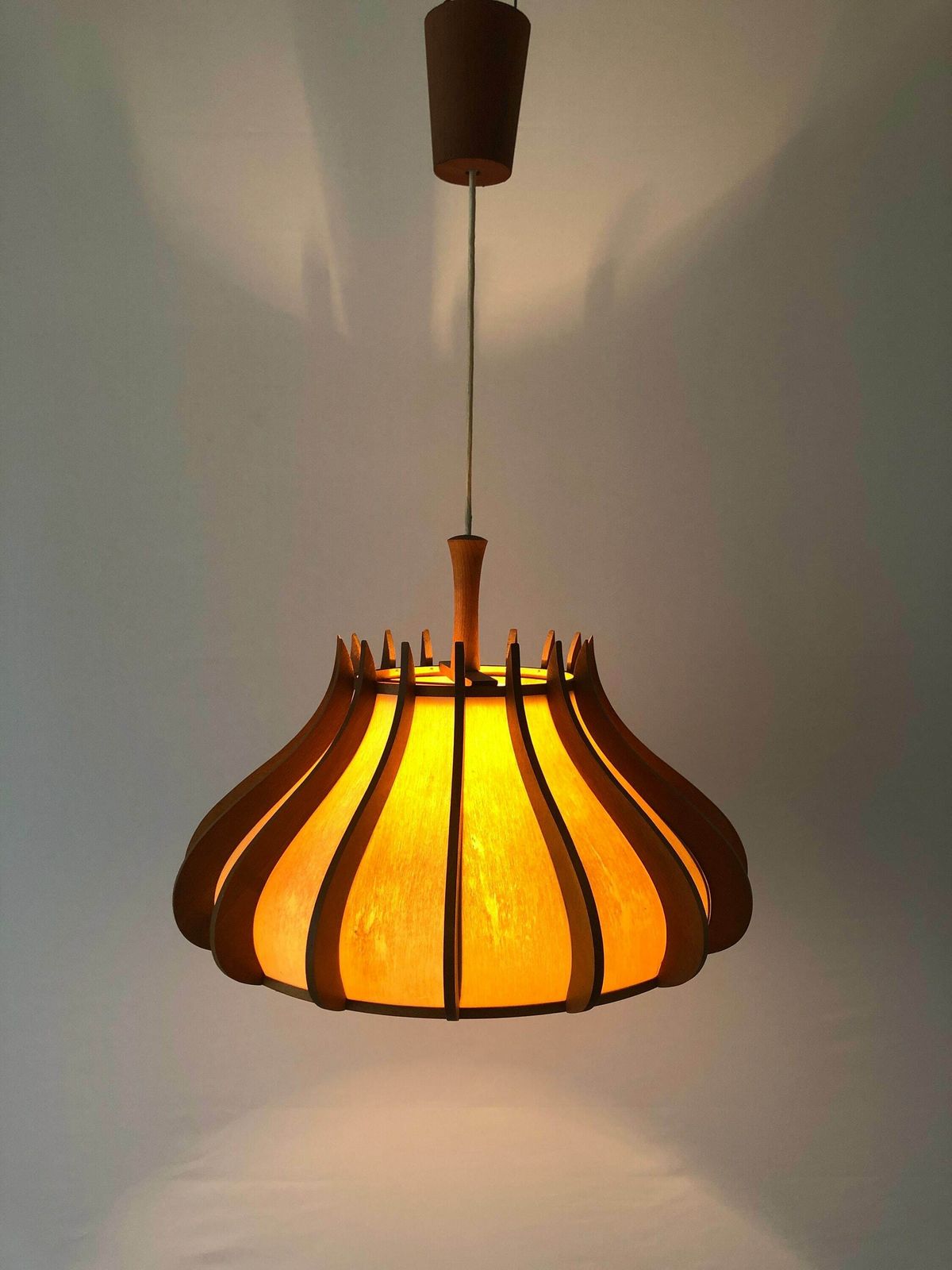 Unusual Design Wood And Plastic Paper Large Pendant Lamp, 1960s, Germany photo furniture