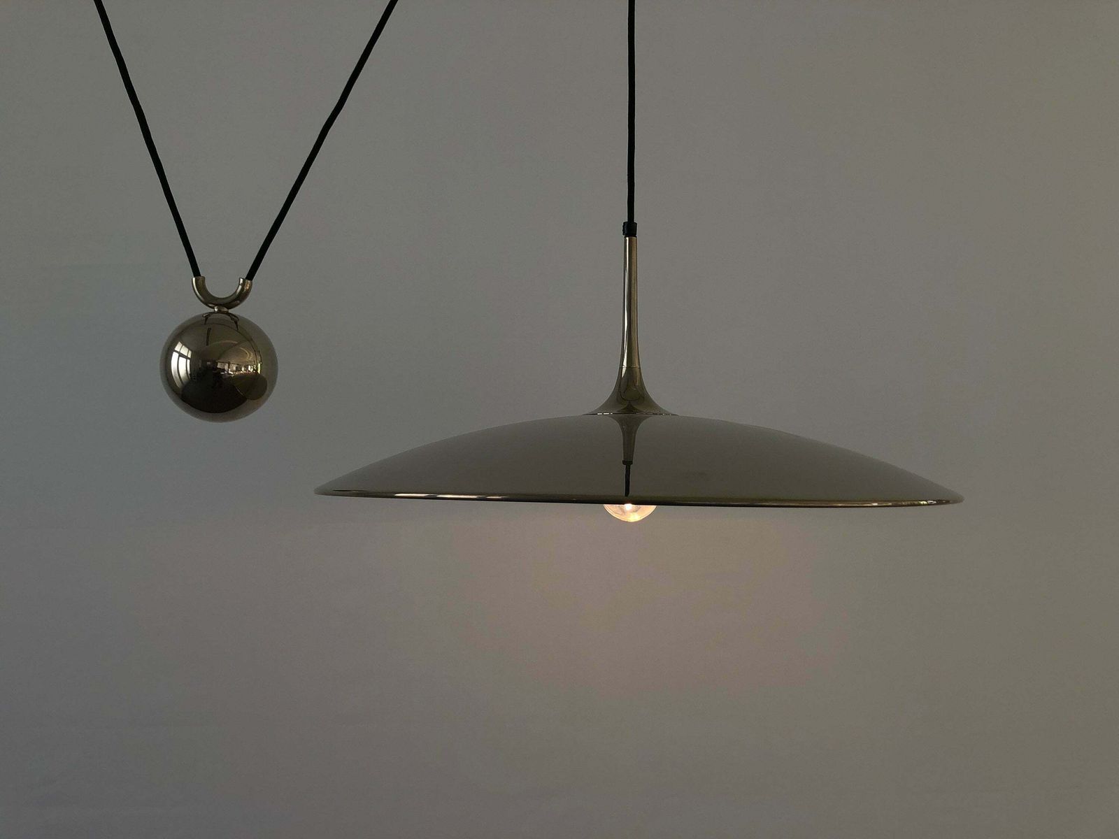 Wonderful Chrome Plated Brass Counterweight Xl Pendant Lamp By Florian Schulz, 1970s, Germany photo furniture