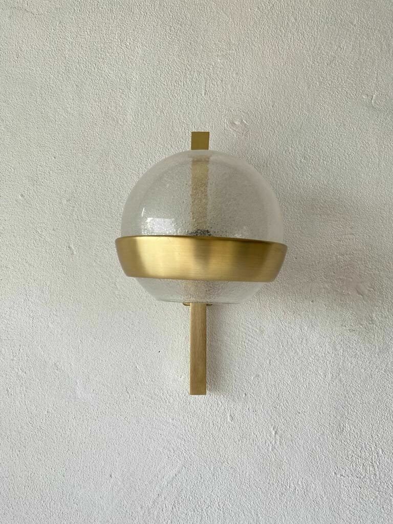 Beautiful Italian Air Bubble Glass And Gold Metal Sconce, 1960s, Italy photo Lighting