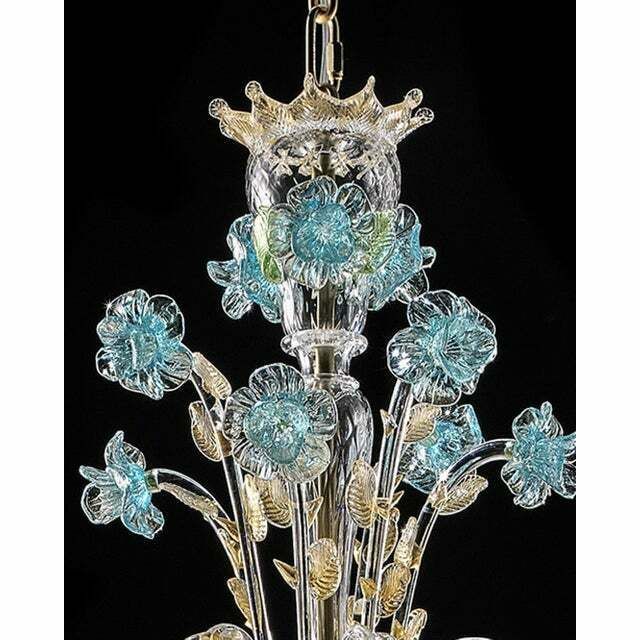 photo for sale Early 21st Century Venetian Turquoise Floral Murano Glass Chandelier