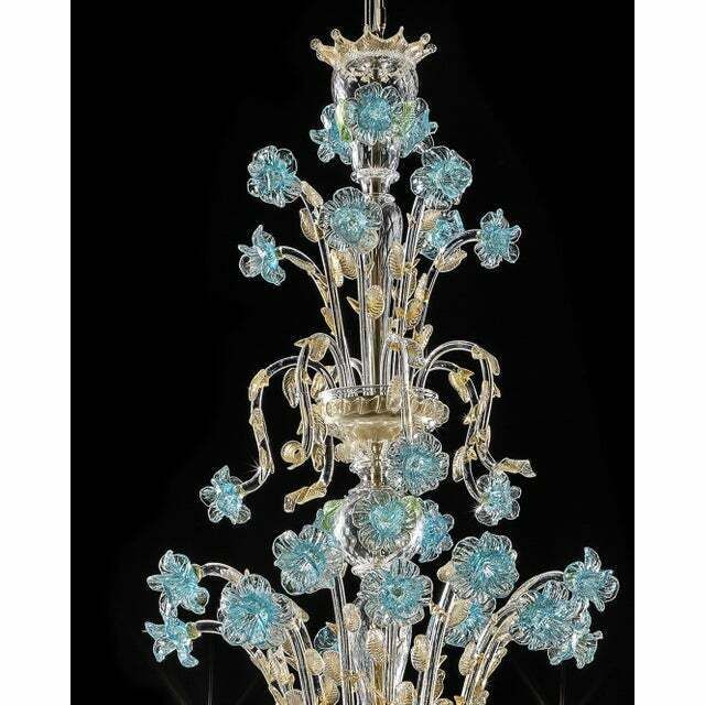 Lighting Early 21st Century Venetian Turquoise Floral Murano Glass Chandelier photo