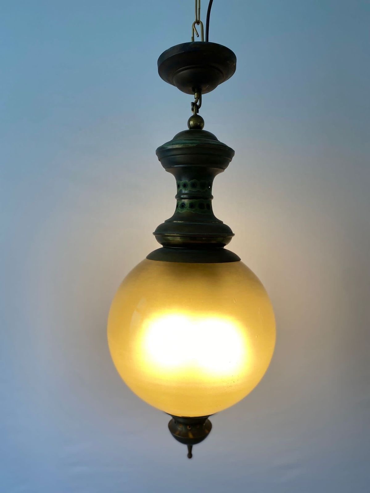 Extraordinary Smoked Glass & Brass With Green Patina Ceiling Lamp By Luigi Caccia Dominioni For Azucena, 1950s, Italy photo Lighting