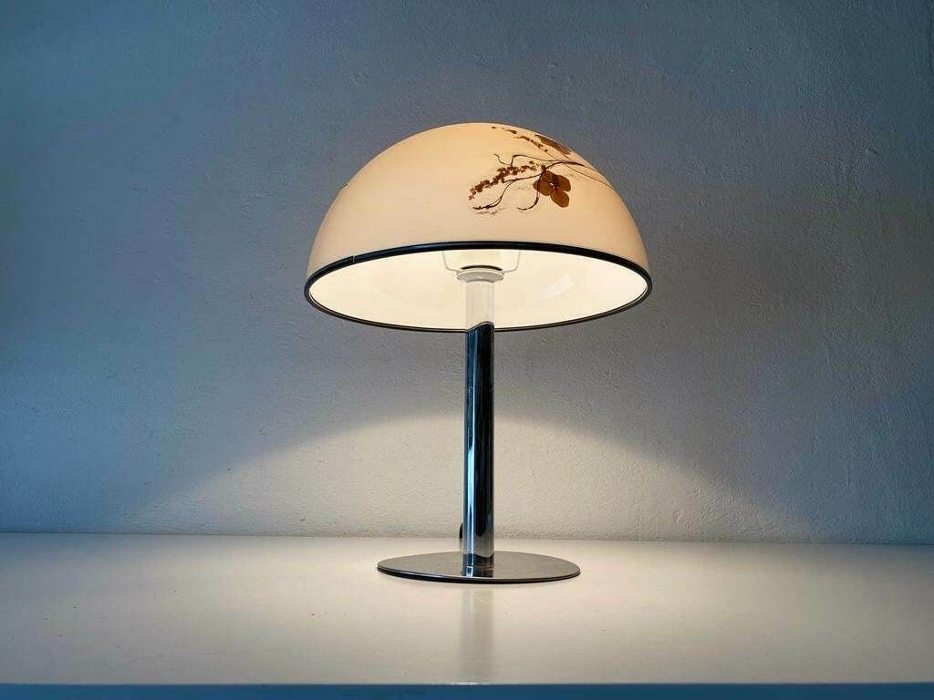 Large Plastic Shade With Flower Ornaments And Chrome Body Very Rare Table Lamp, 1970s, Germany photo 895.0