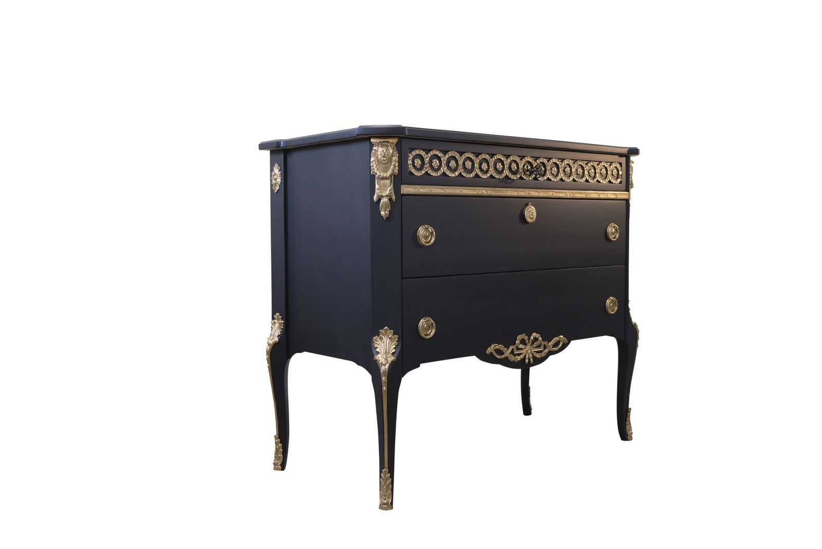 Gustavian Haupt Chest With Three Drawers In A Black Finish With Brass Detailing photo furniture