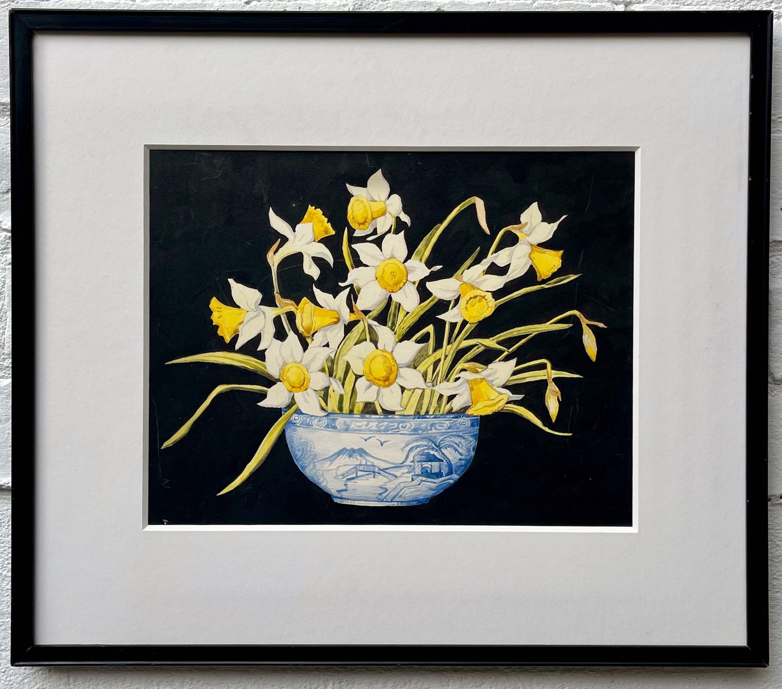 Spring Still Life Watercolour Painting Of Daffodils With Black Frame photo 110.0