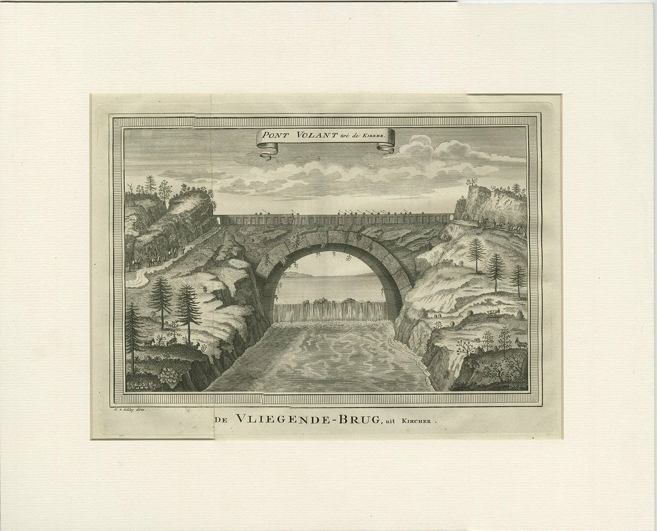 Antique Print Of The Flying Bridge In China