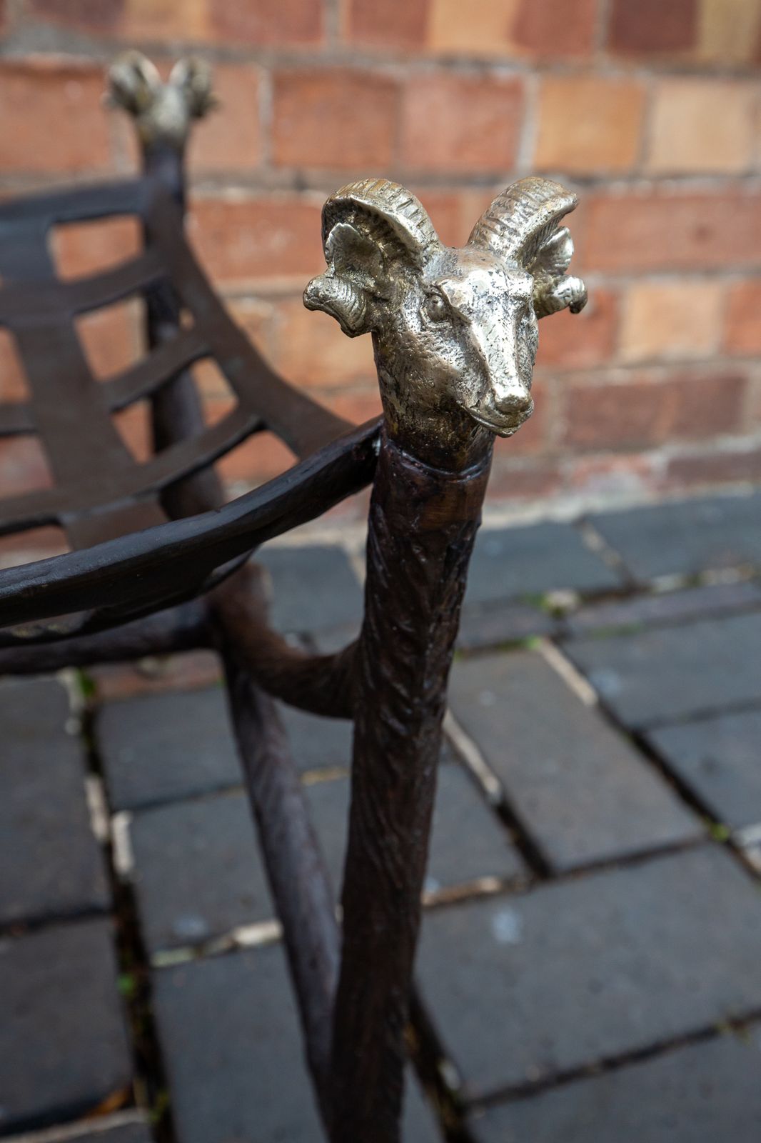 Furniture Hollywood Regency Bronze Footstool Ottoman Rams Head Rams Hooves Pouf Maison Jansen Style Country House Classical Curule Savonarola photo