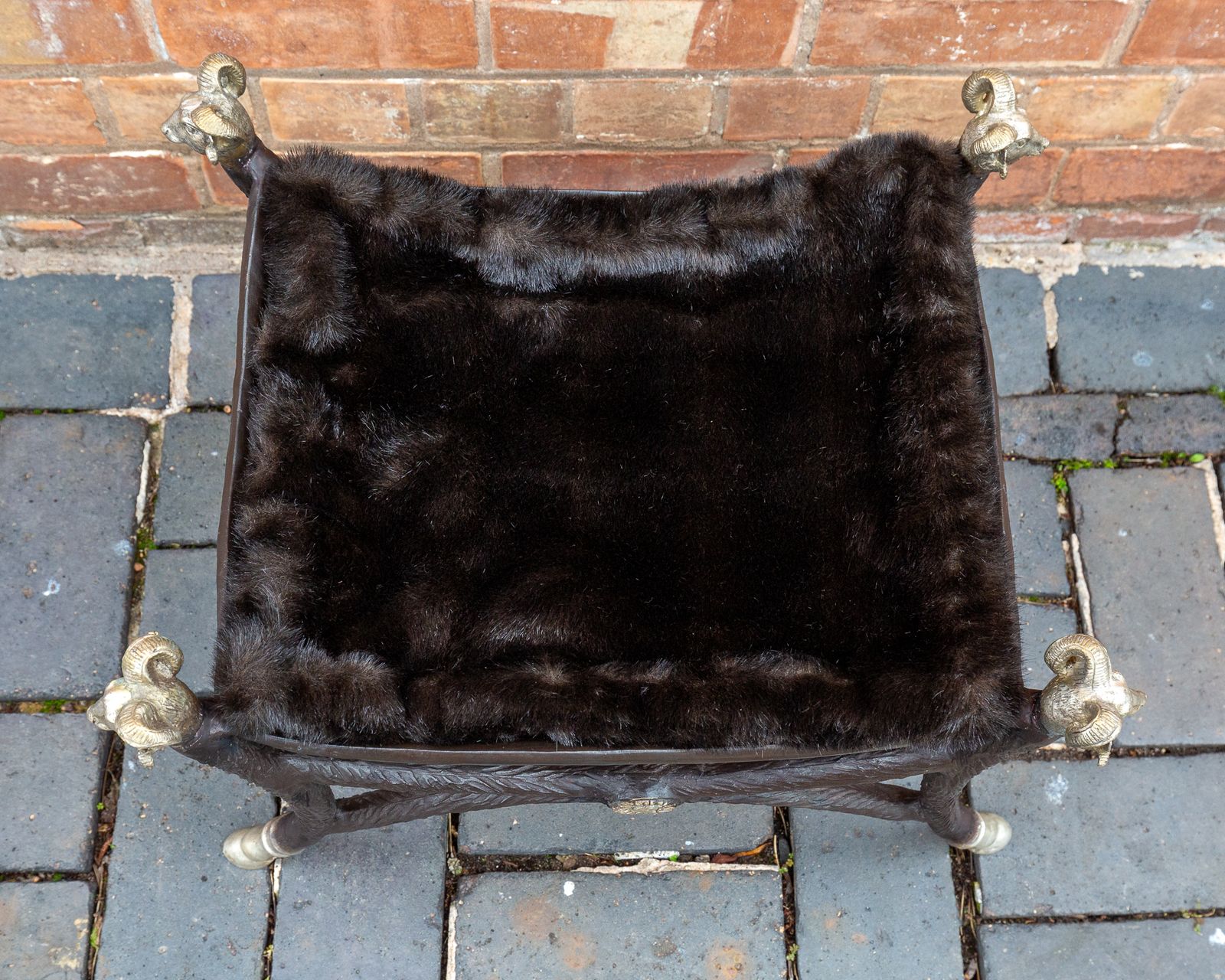1250.0 Hollywood Regency Bronze Footstool Ottoman Rams Head Rams Hooves Pouf Maison Jansen Style Country House Classical Curule Savonarola photo