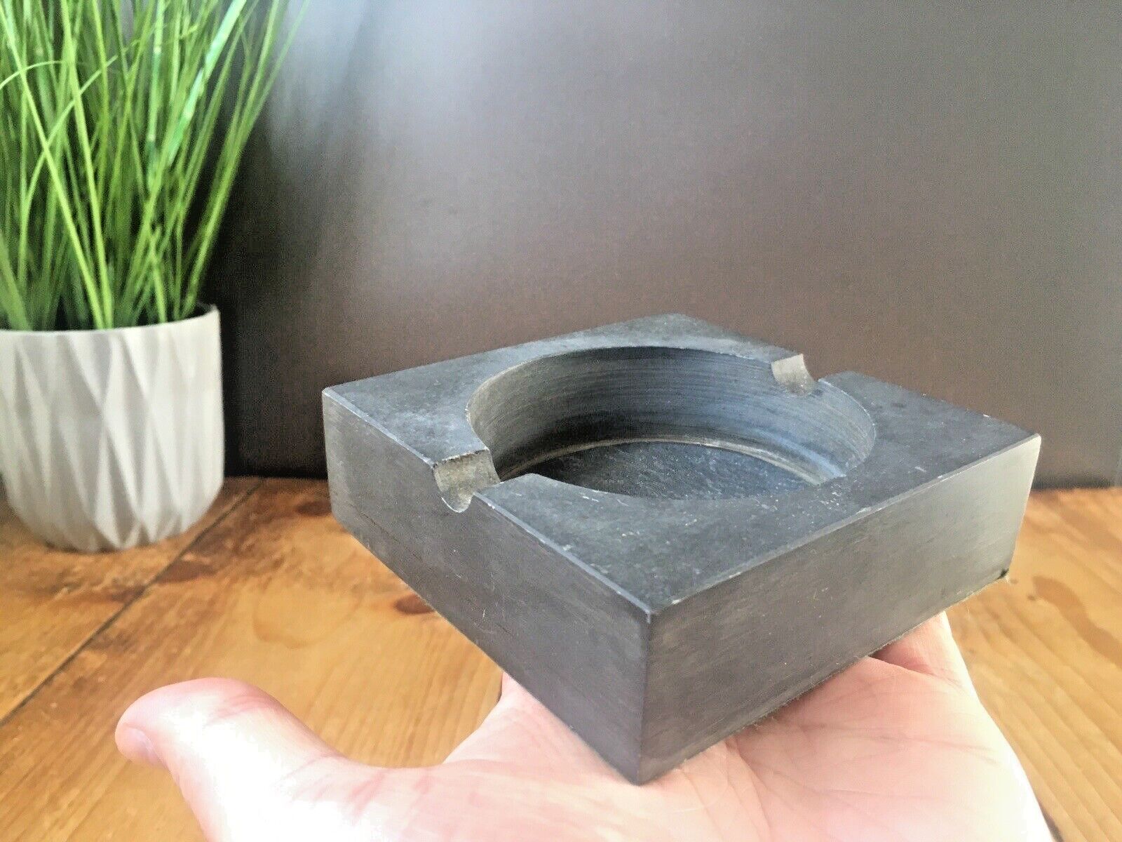 Vintage Art Deco Style Welsh Folk Art Crafted Slate Ashtray Geometric Antique photo 55.0