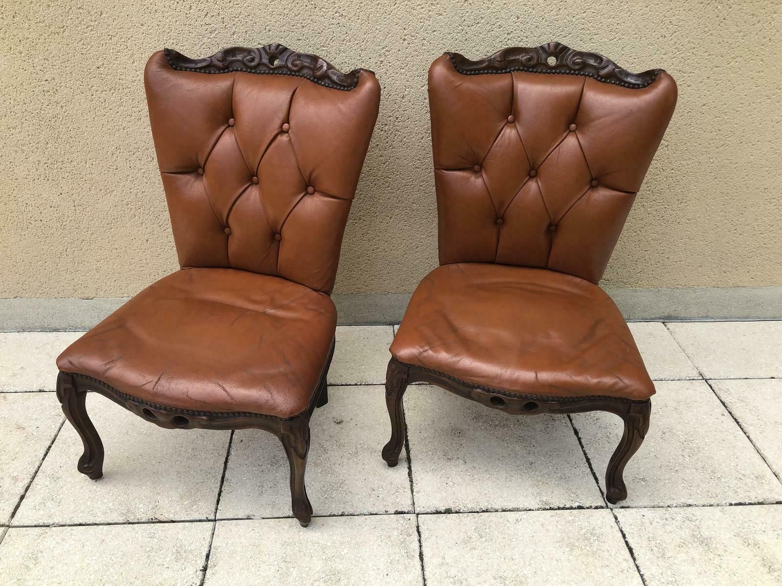 French Pair Of Low Bedroom Parlour Chairs Occasional Chairs photo vintage