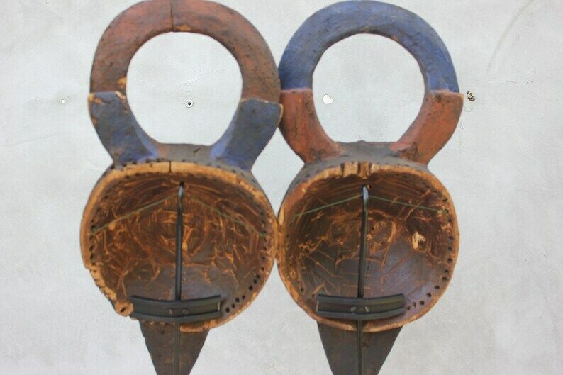 A Pair African Masks Mossi Birds, Two Tribal Masks From Exotic Wood Burkina Faso, Early 20th Century photo buy