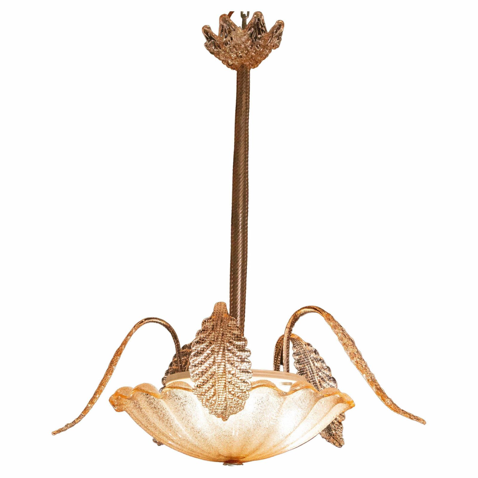 Charming Pink Art Decò Barovier E Toso Pendant Light, Murano Glass, 1940s