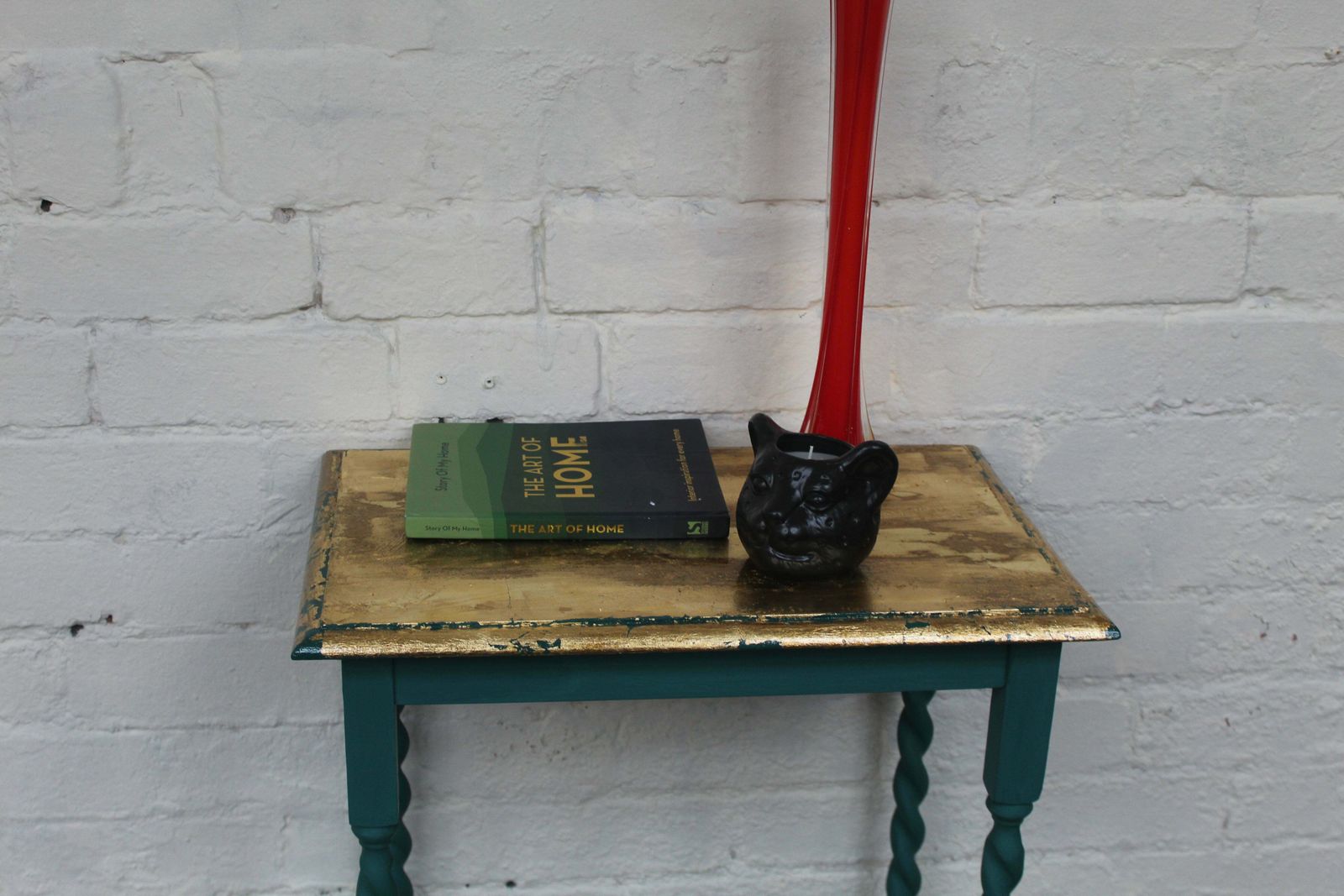 235.0 Carolina Green And Gold Barley Twist Leg Table photo