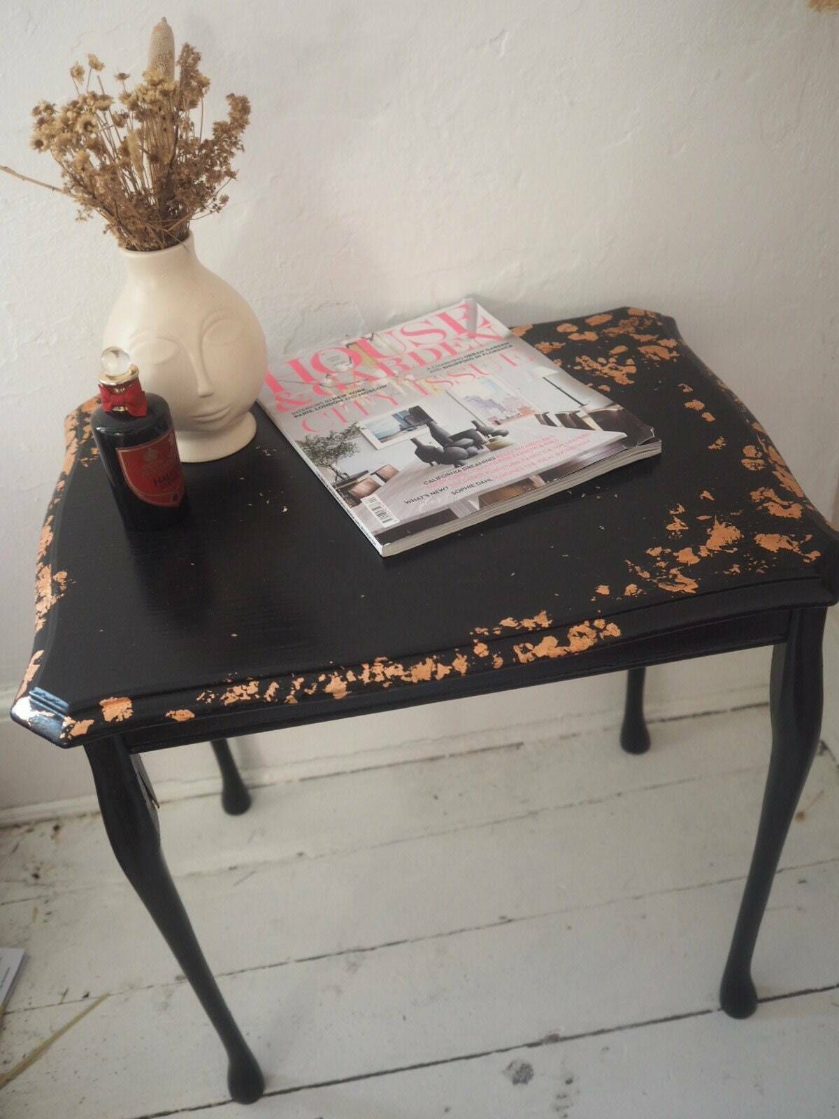 Amelia | Black Side Table Hand Finished With Copper Leaf