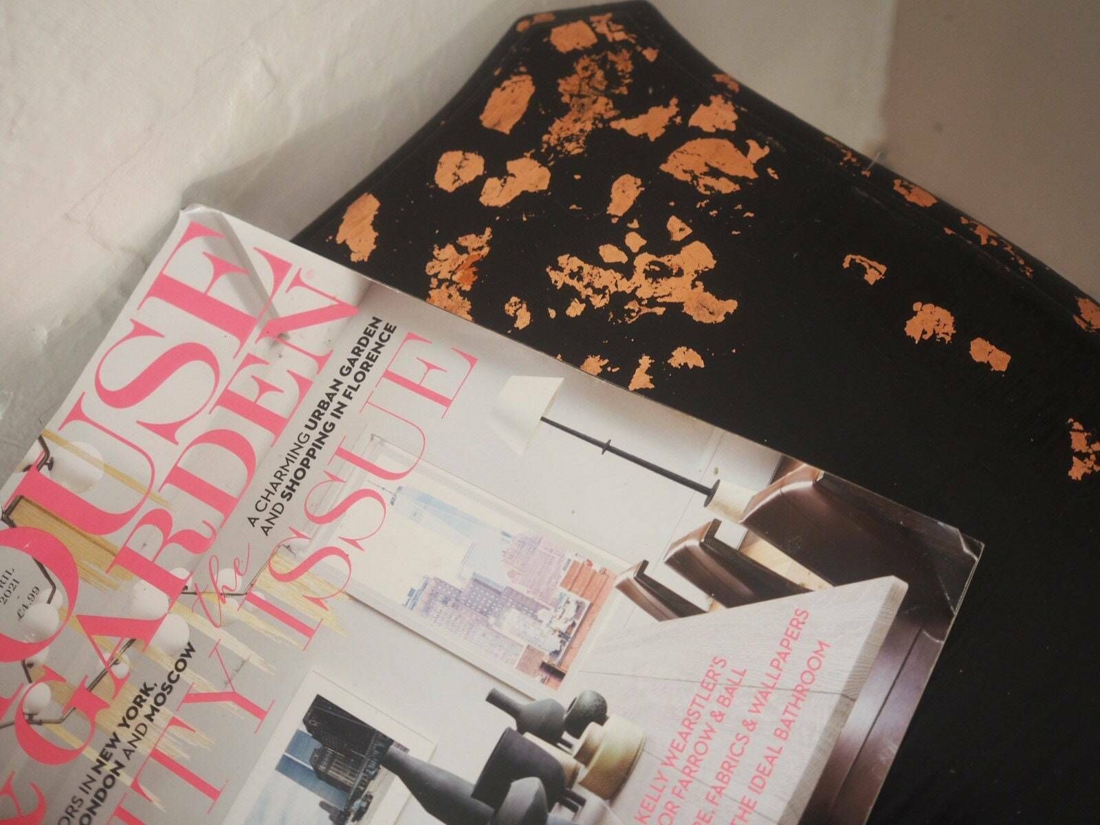 Amelia | Black Side Table Hand Finished With Copper Leaf photo vinterior