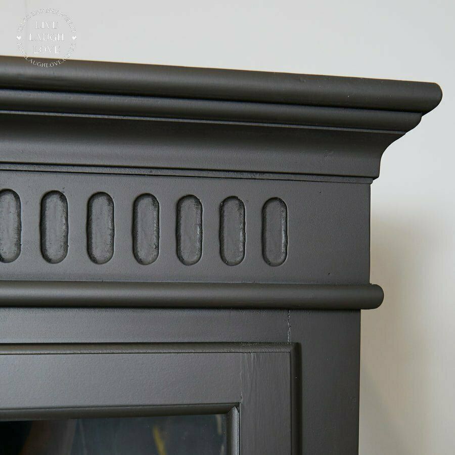 Black Painted Wooden Display Cabinet With Drawer photo vinterior