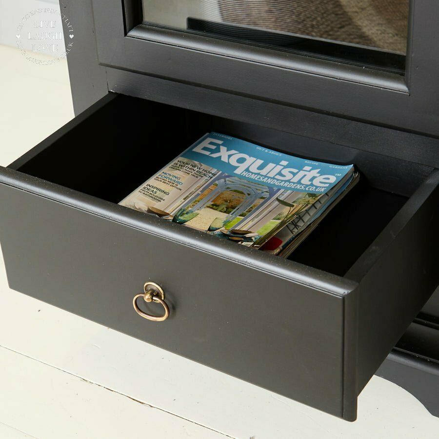 Black Painted Wooden Display Cabinet With Drawer photo buy