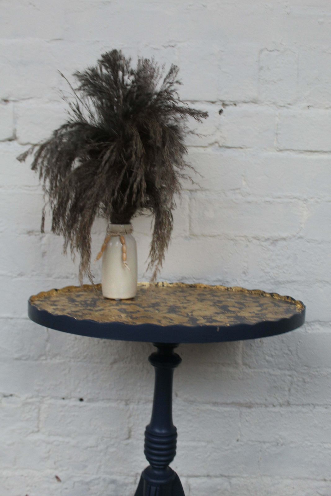 Delano Navy Blue And Gold Pie Crust Plant Stand photo 65.0