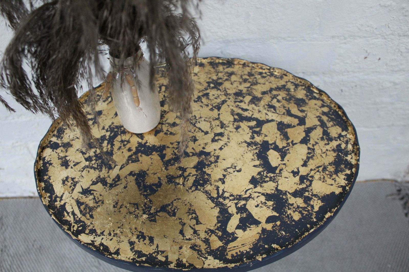 photo furniture Delano Navy Blue And Gold Pie Crust Plant Stand