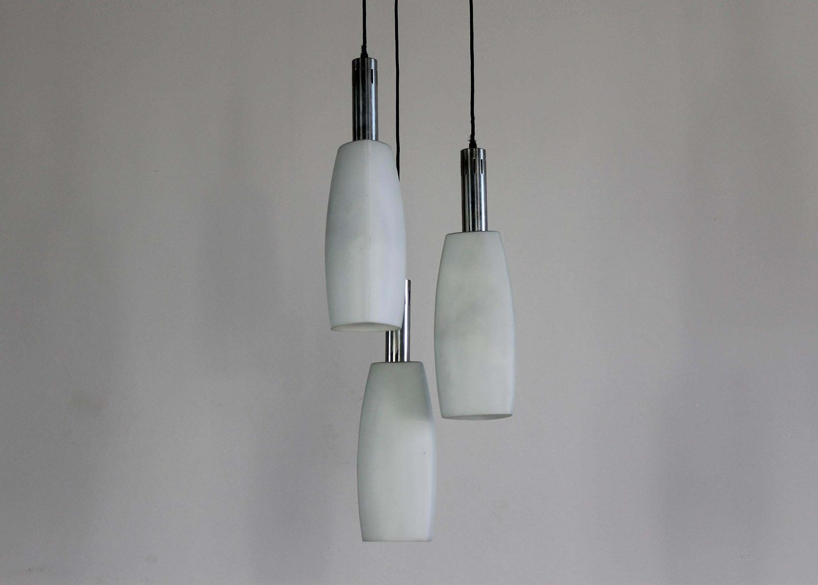 Stilnovo Chandelier With Lampshades In Opaline Glass Italian Manufacture 1970s photo furniture