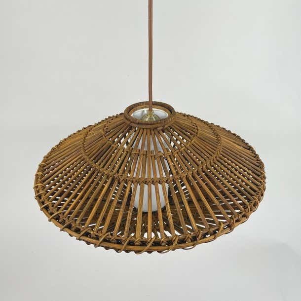 1585.0 Midcentury French Rattan Wicker Pendant 1960s photo