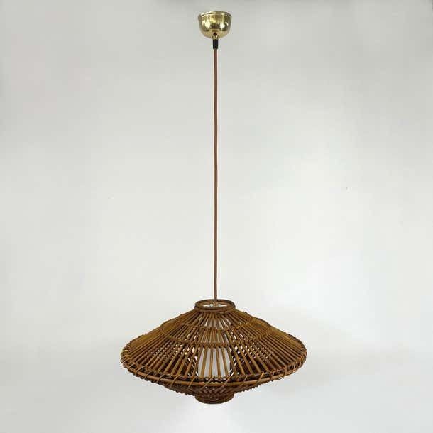 photo vintage Midcentury French Rattan Wicker Pendant 1960s
