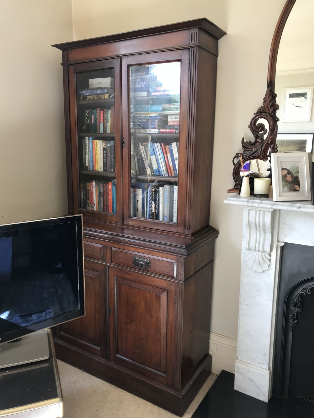 Pair Of Rare, Glass Fronted Edwardian Bookshelves: Oak