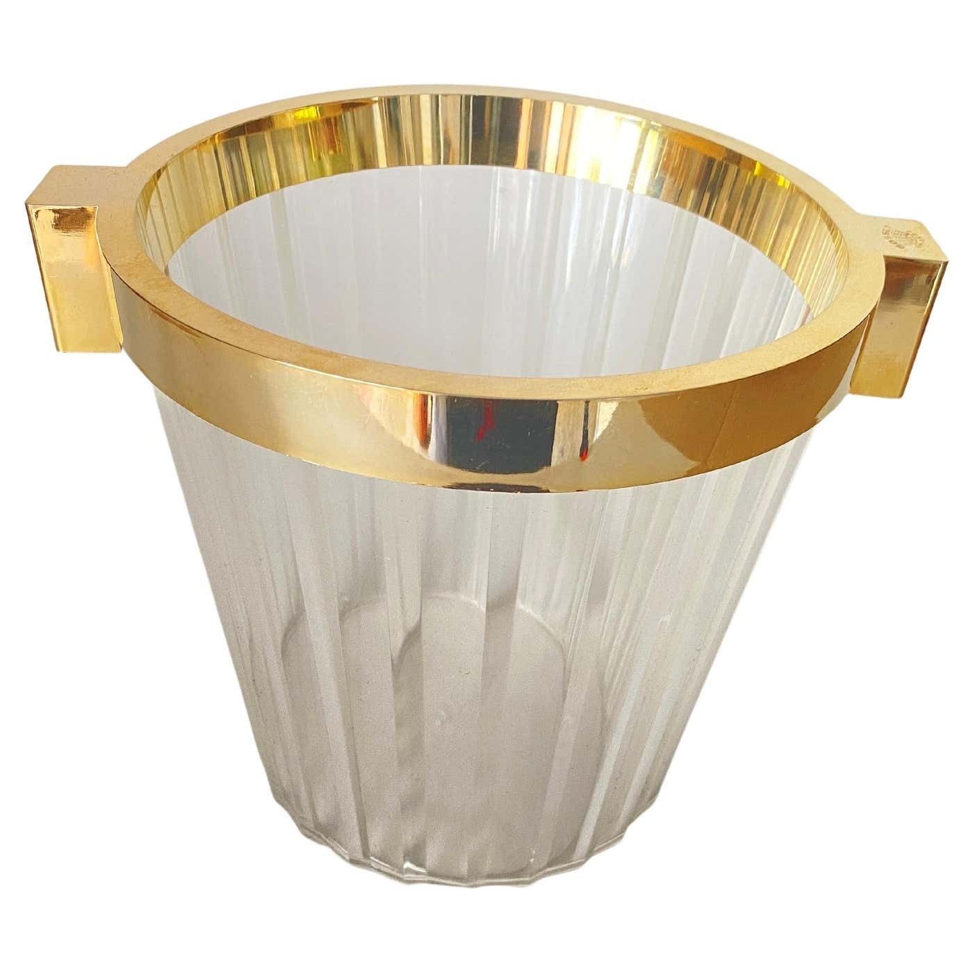 Champagne Bucket In Plastic And Brass Transparent Color France 20th Century