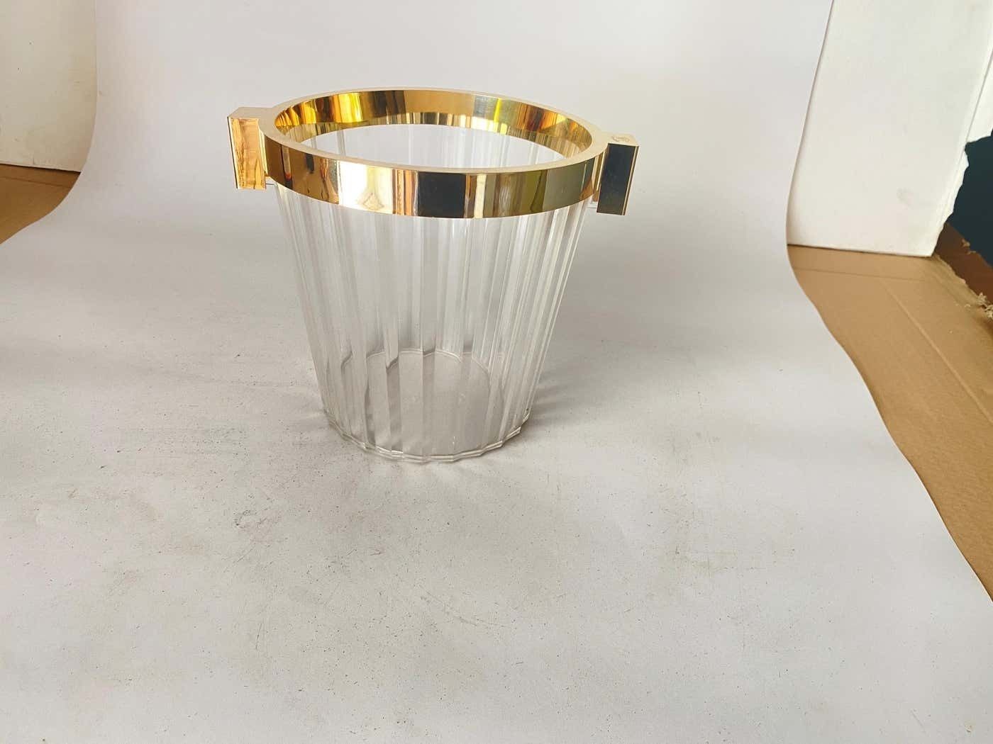 Champagne Bucket In Plastic And Brass Transparent Color France 20th Century photo vinterior