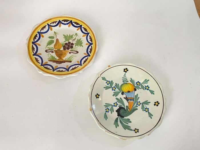 Plates In French Faïence Yellow And Green Color, 19th 18th Century Set Of 2 photo vintage