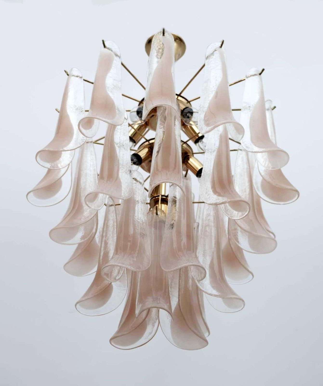 Mazzega Mid Century Modern Italian Petals Murano Glass Chandelier, 1970s photo Lighting