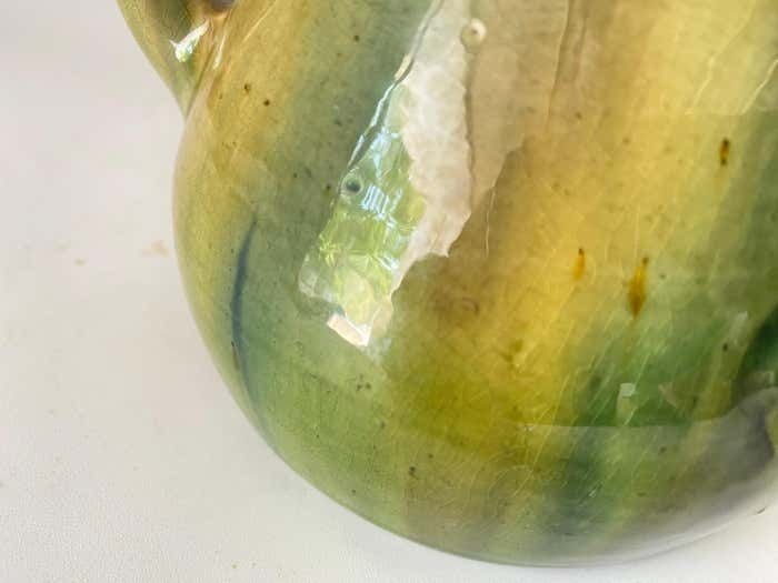 19th Century French Glazed Earthenware Vase With Twisted Handles Green Color photo furniture