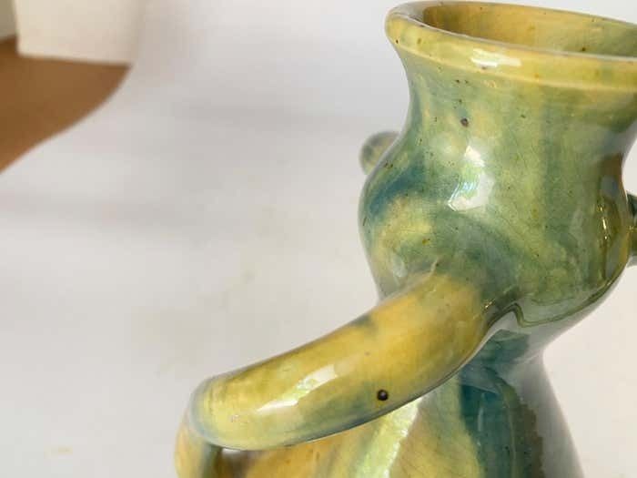 19th Century French Glazed Earthenware Vase With Twisted Handles Green Color photo 317.0