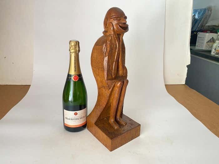 photo furniture Wood Sculpture In Oak By French Designer 1950 Brown Color