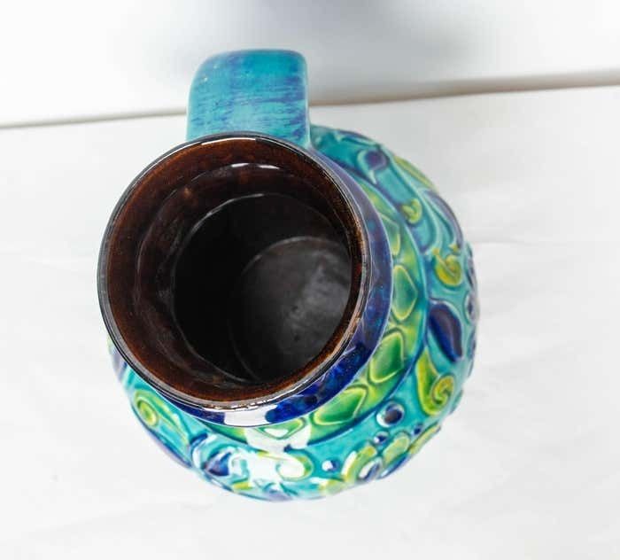 Home Decor German Blue Pitcher Glazed Ceramic Or Vase Bay Keramik, Midcentury photo