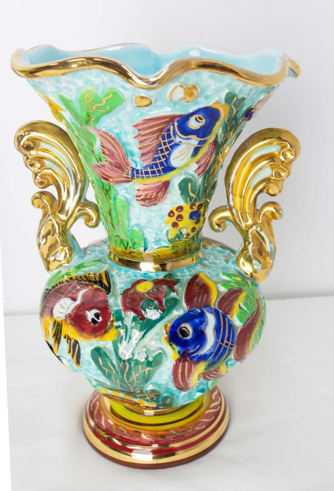 Monaco Ceramic Pair Of Vases With Sea Decoration Mid Century French photo Home Decor