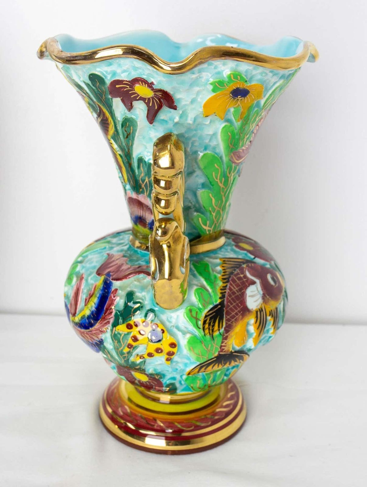 Monaco Ceramic Pair Of Vases With Sea Decoration Mid Century French photo buy