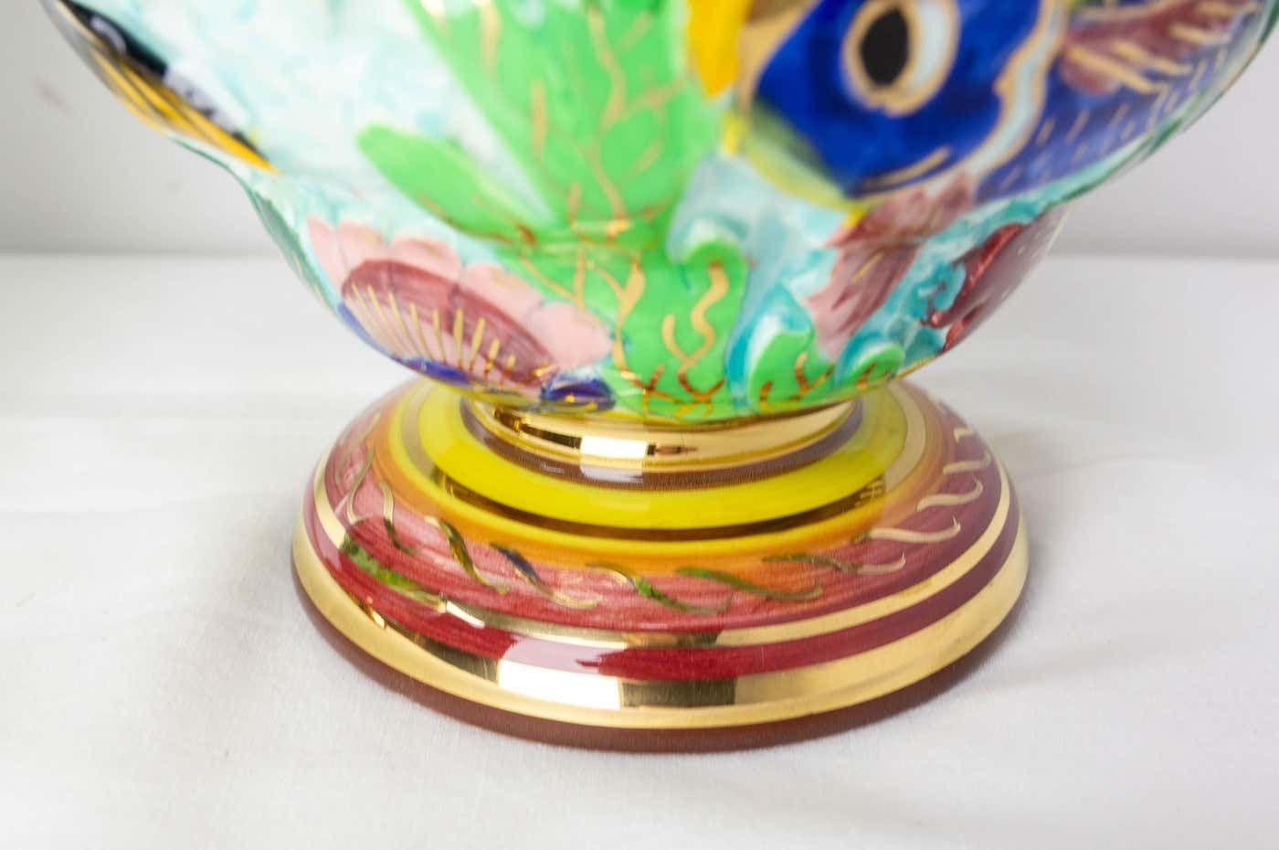 photo furniture Monaco Ceramic Pair Of Vases With Sea Decoration Mid Century French