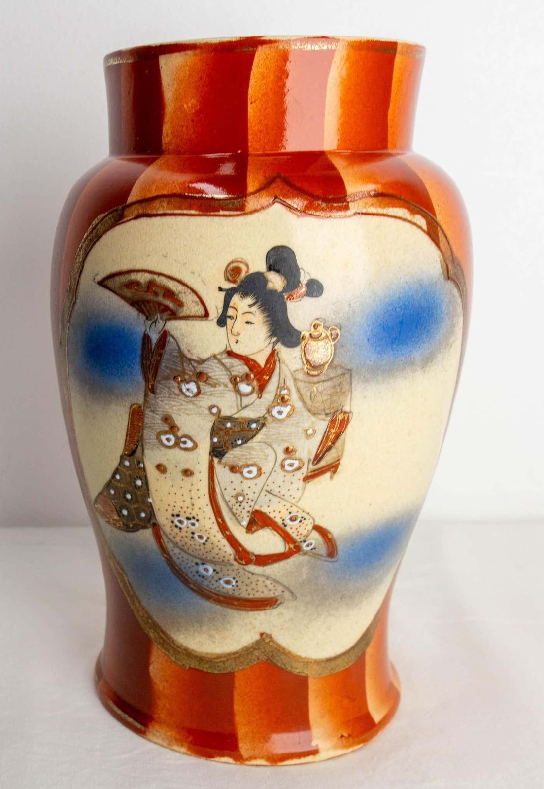 Japanese Ceramic Vase Decorated With Geisha & Cherry Flowers Branch, Circa 1960 photo furniture