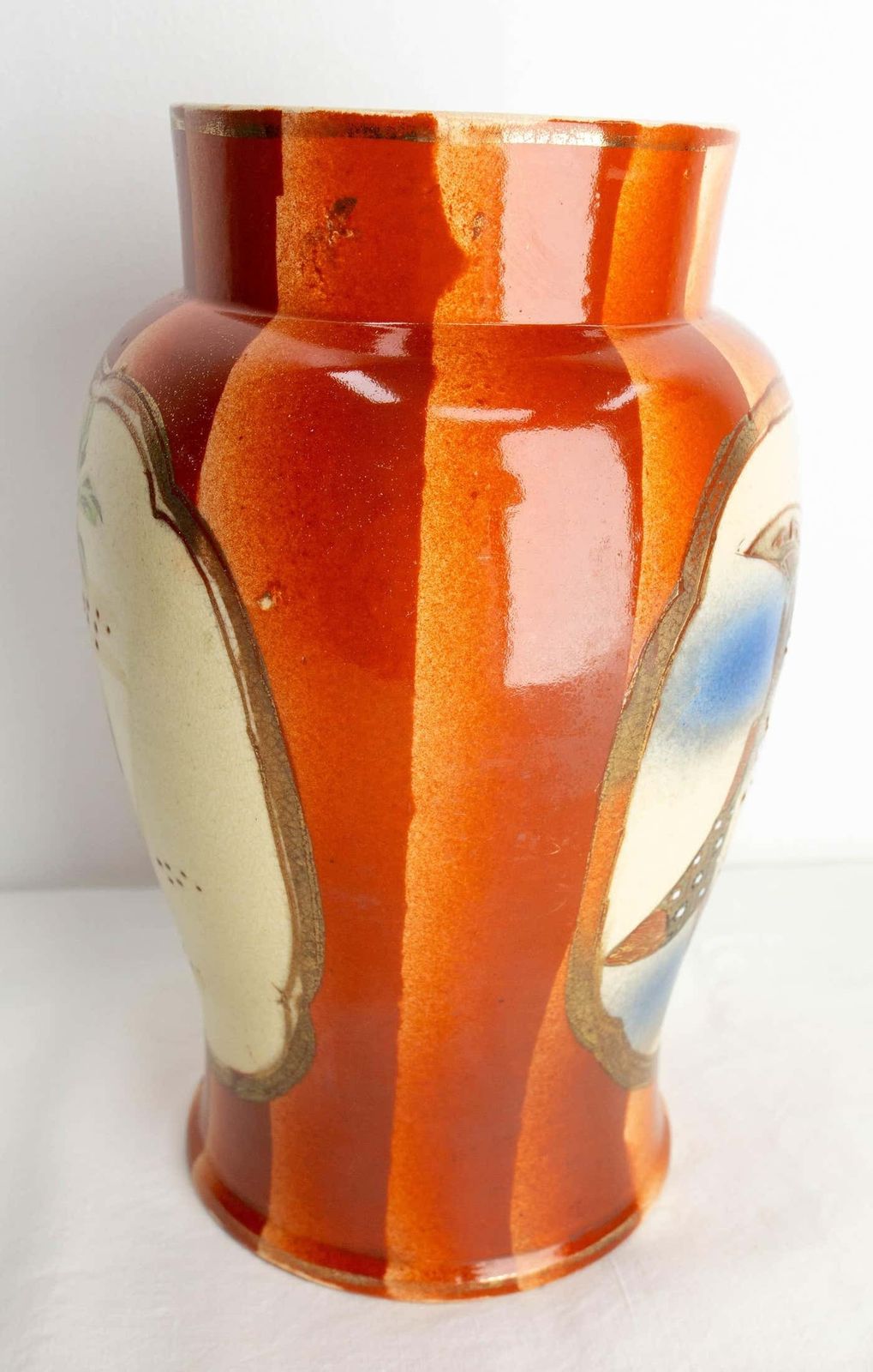 Japanese Ceramic Vase Decorated With Geisha & Cherry Flowers Branch, Circa 1960 photo vinterior