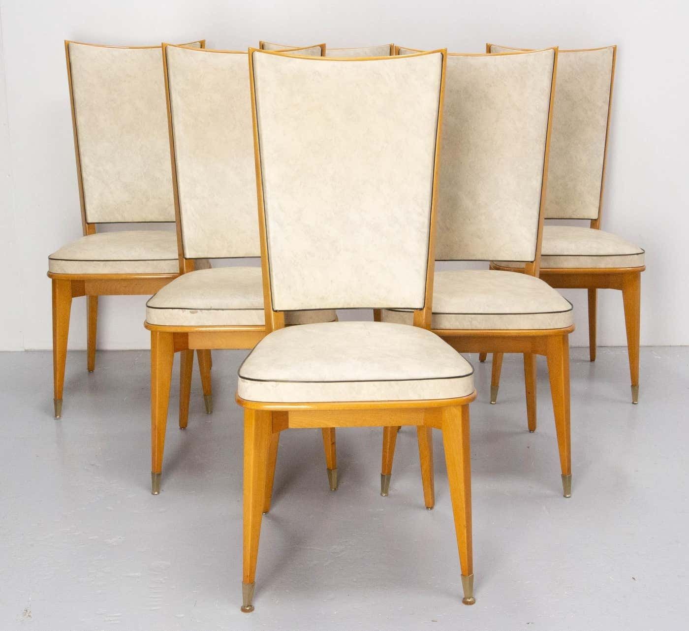 Six Dining Chairs Beech And Skai Midcentury French, Circa 1960 photo furniture