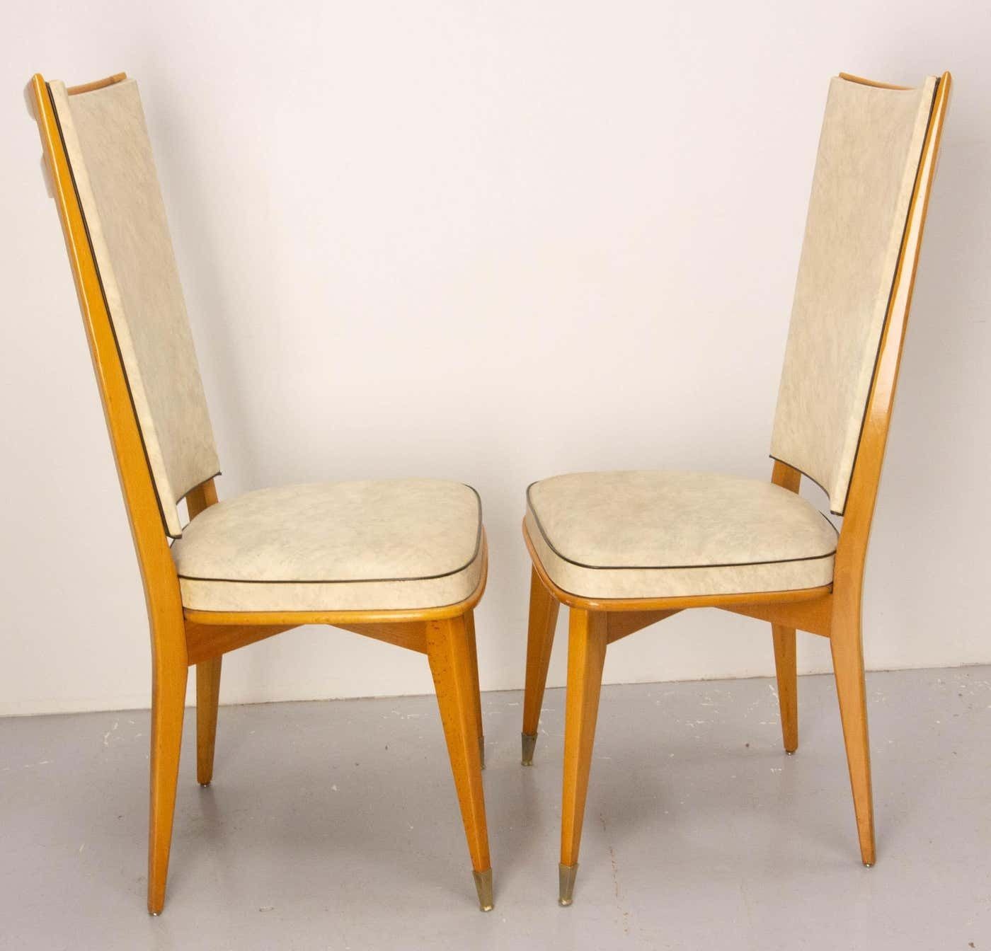 Six Dining Chairs Beech And Skai Midcentury French, Circa 1960 photo vinterior