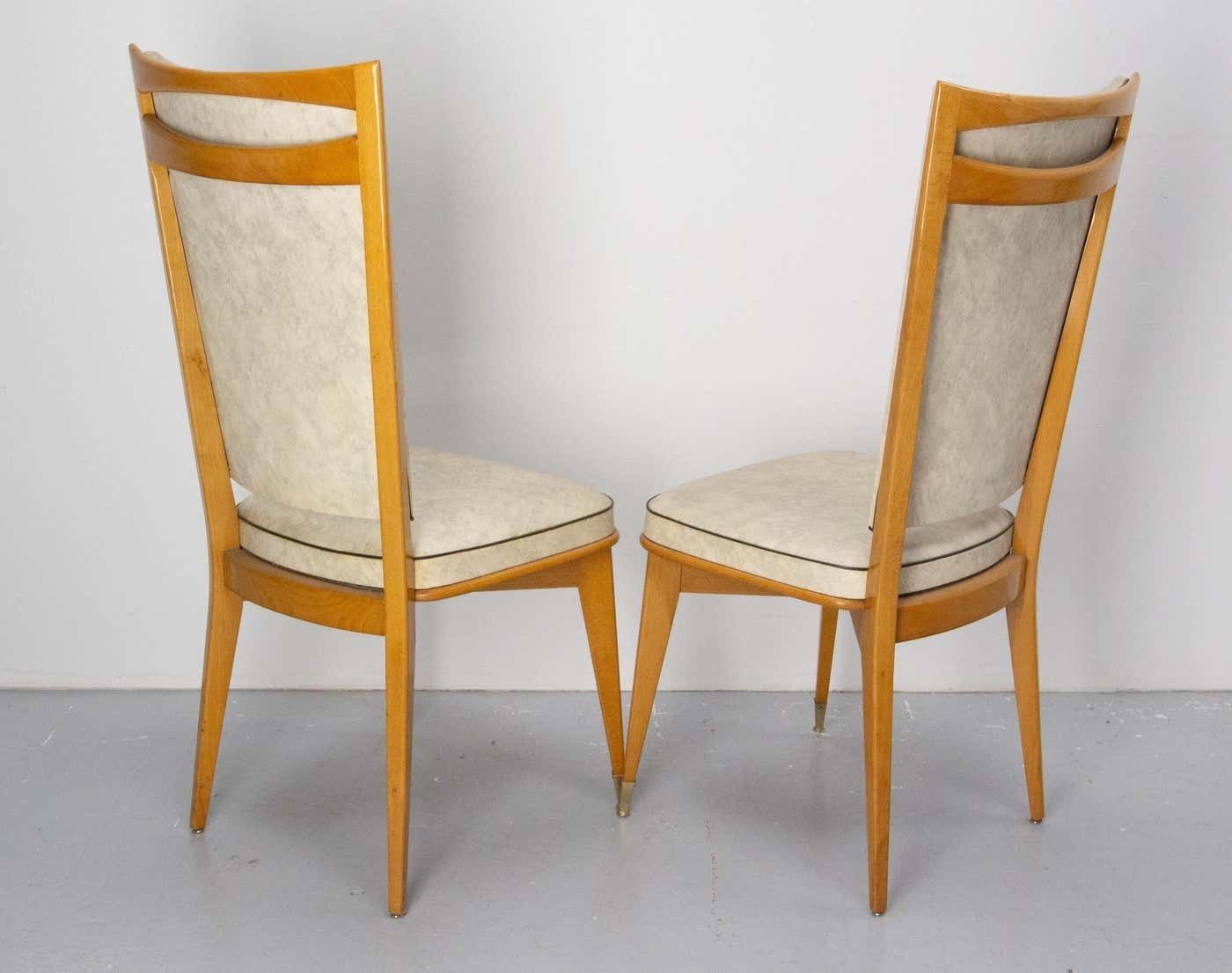 Six Dining Chairs Beech And Skai Midcentury French, Circa 1960 photo buy