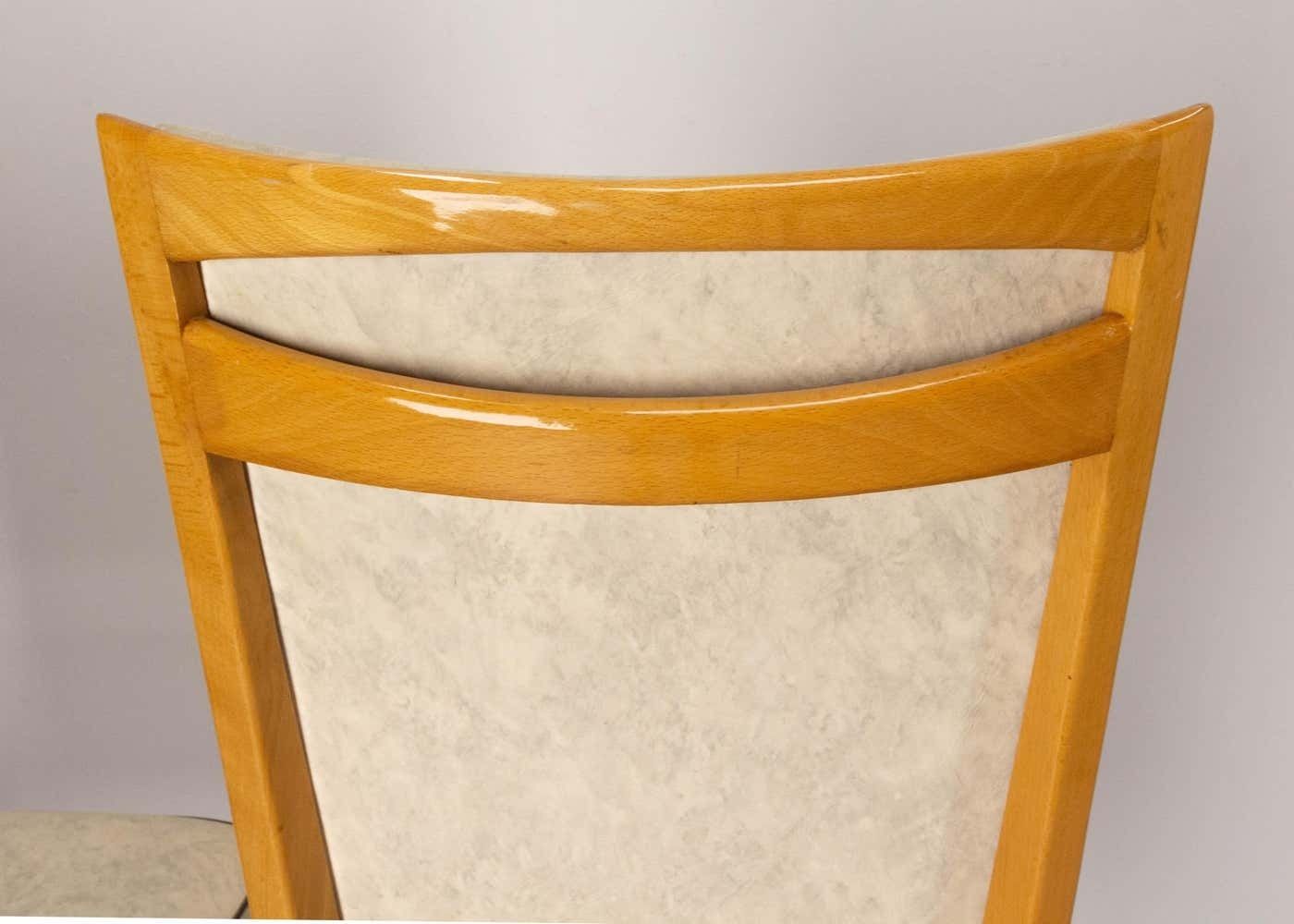 photo furniture Six Dining Chairs Beech And Skai Midcentury French, Circa 1960