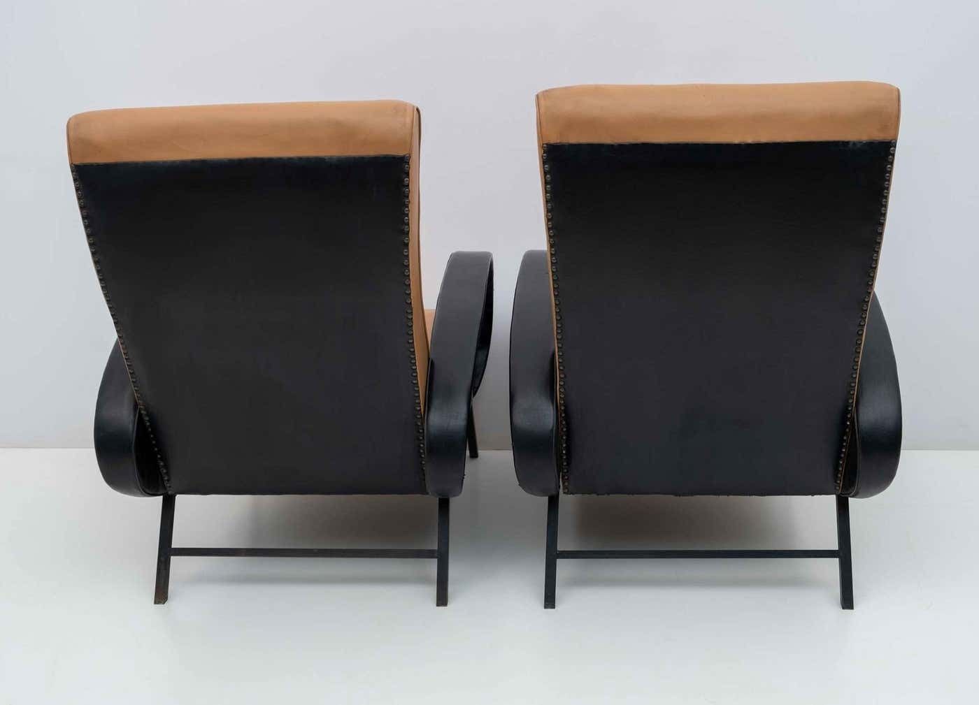 photo for sale Pair Of Marco Zanuso Mid Century Modern Italian Leather Reclining Armchairs, 50s