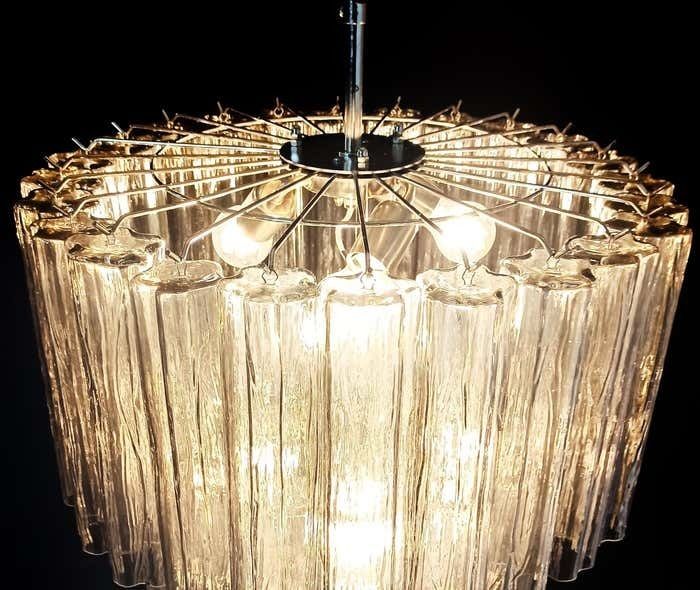 Impressive Three Tier Murano Smoked Glass Tube Chandeliers   52 Glasses photo for sale