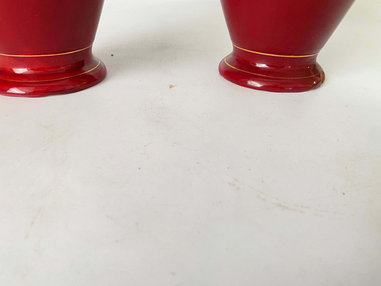 Pair Of Red Cobalt Urns Vase With Ceramic Handles And Gilted Decorations photo Home Decor