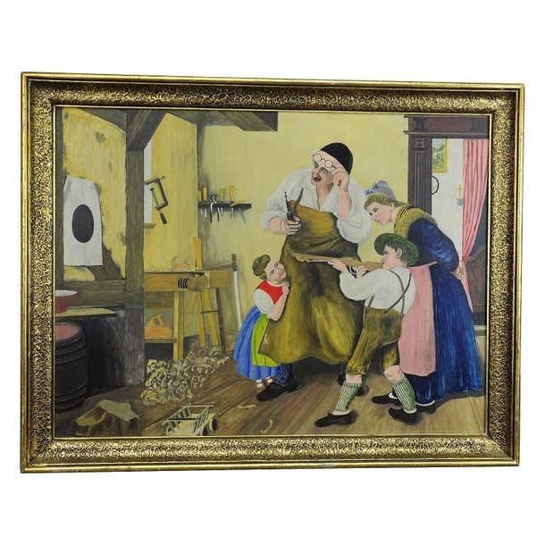 W. Melchinger  Bavarian Folksy Scene In Joinery 1956 photo furniture