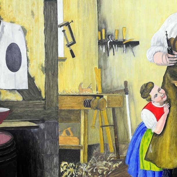 W. Melchinger  Bavarian Folksy Scene In Joinery 1956 photo Art